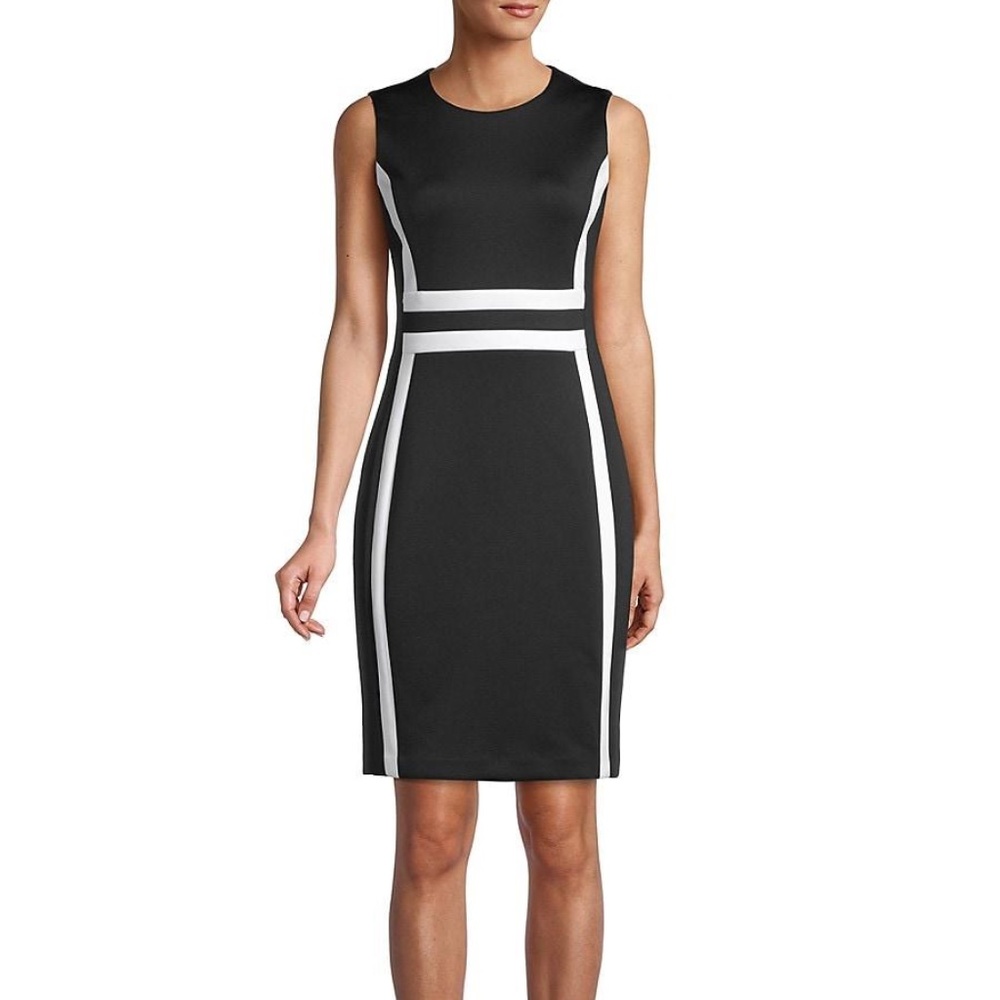 Calvin Klein Black and White Colorblock Sleeveless Sheath Bodycon Dress Size 6P